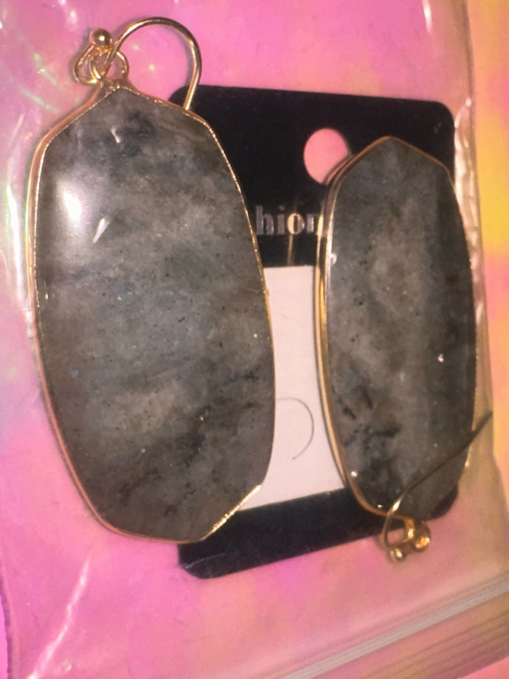 Labradorite Crystal Gemstone Earrings - Picture 2 of 4